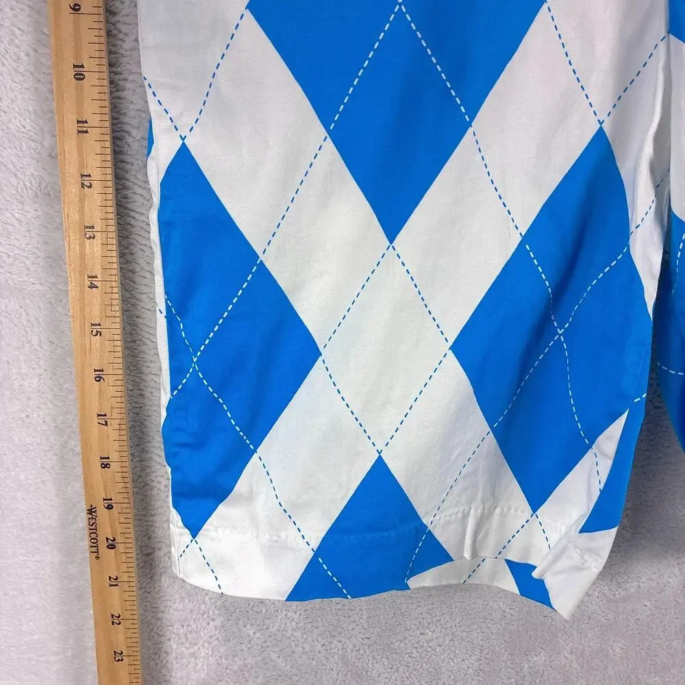 Royal and Awesome Shorts Mens 36 White Blue Argyle Preppy Golf Summer Outdoors